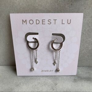 Crystal Silver Dangle Lightning Huggie Earrings
